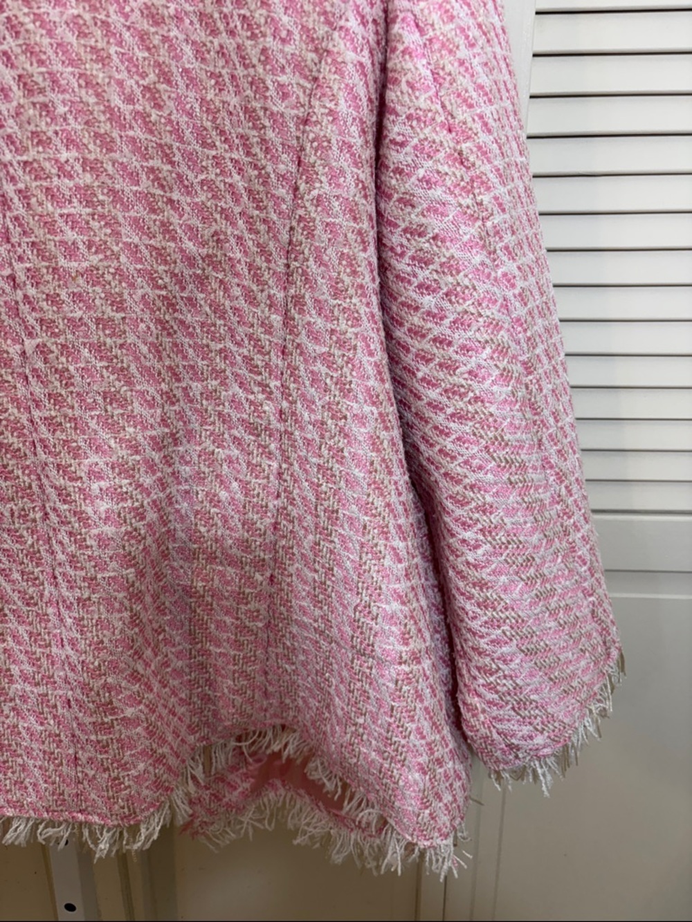 NWT Michael Simon Pink Tweed Ribbon & Pearls Fringe Jacket 3X - Picture 11 of 13